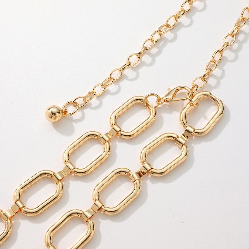 Women's Geometric Oval Circle Metal Versatile Simple and Fashionable Large Size Belt Commuting Waist Chain