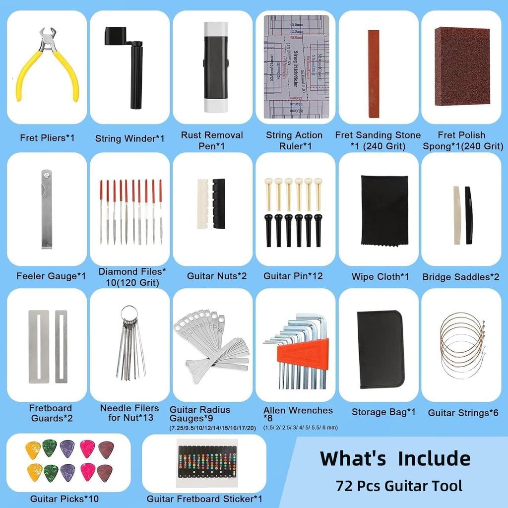 Guitar Maintenance Kit with Storage Bag 72-Piece