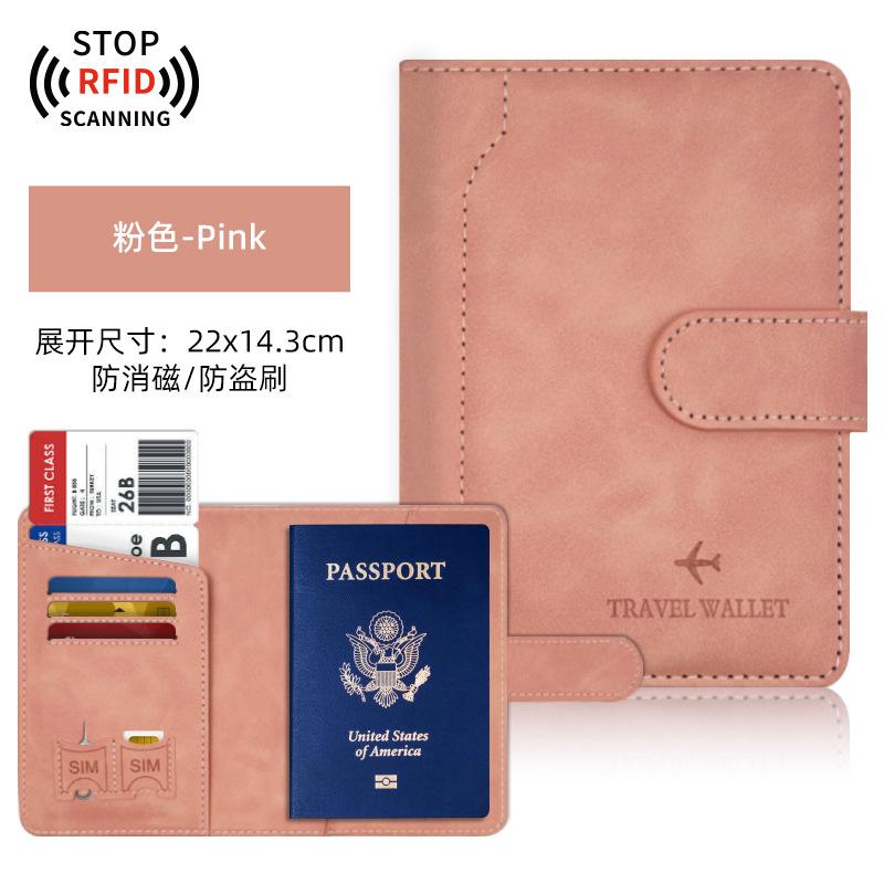 Кожаный (ПУ) Держатель для паспорта Дорожный кошелек Стоп RFID Обложки для паспорта Стыковка Магнитная застежка Чехол для паспорта Держатель для ID Держатель для авиабилетов розовый