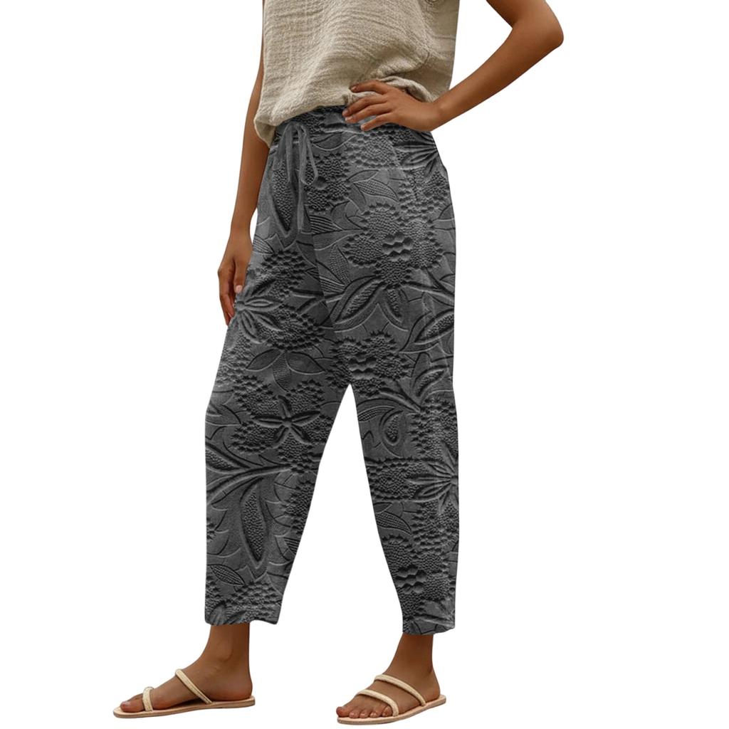 Women's Fashionable Floral Print Drawstring Pocket Elastic Waist Casual Pants
