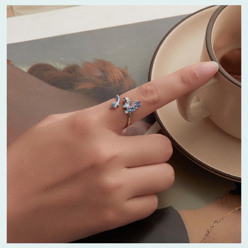 S925 Sterling Silver Blue Dragon Open Ring, Cross-Border Popular Personalized Ring Hand Jewelry
