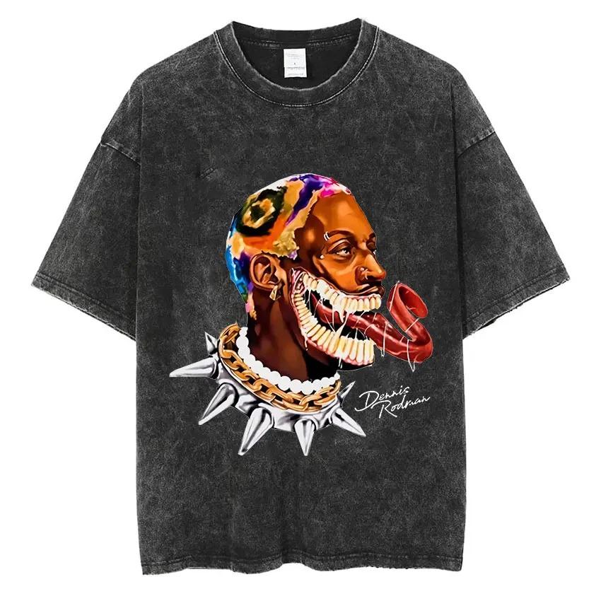 Dennis Rodman Basketbalové Grafické Tričko Pánské Vintage Prané Krátký Rukáv Trička Pánské Pánské Hip Hop Oversized Tričko Streetwear The Worm Tričko