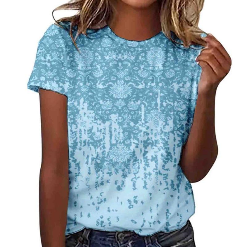Summer Round Neck 3D Floral Pattern Printed Top Fashionable Casual Short Sleeved Women's T-shirts