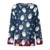 Women's Fashion Casual Slit Hem Round Neck Long Sleeve Loose Christmas Printed T-Shirt Ladies Top