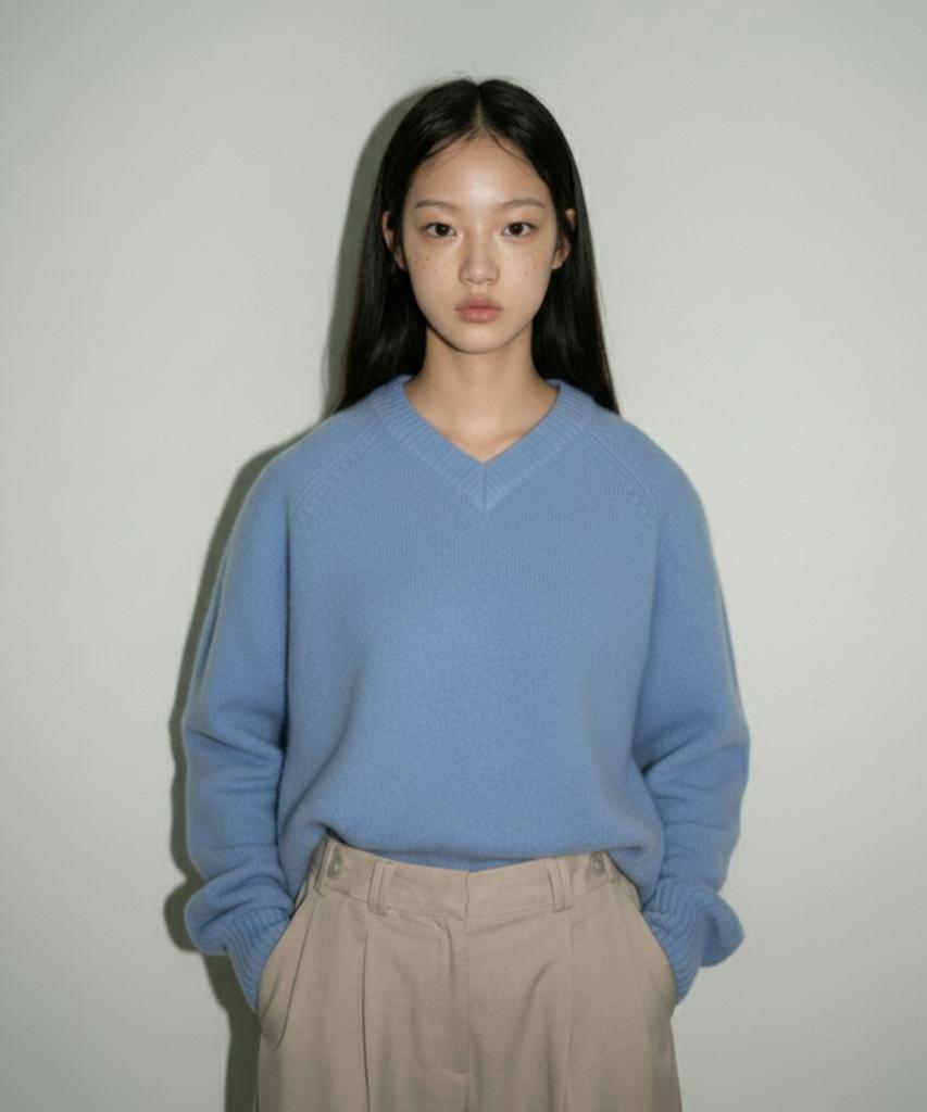 320SHOWROOM Raglan V-Neck Loose Fit Knit Pullover Skyblue