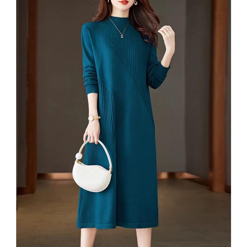 

Женское осенне-зимнее платье-свитер свободного кроя с полувысоким воротником, вязаное платье, длинный свитер, женский свитер 3XL