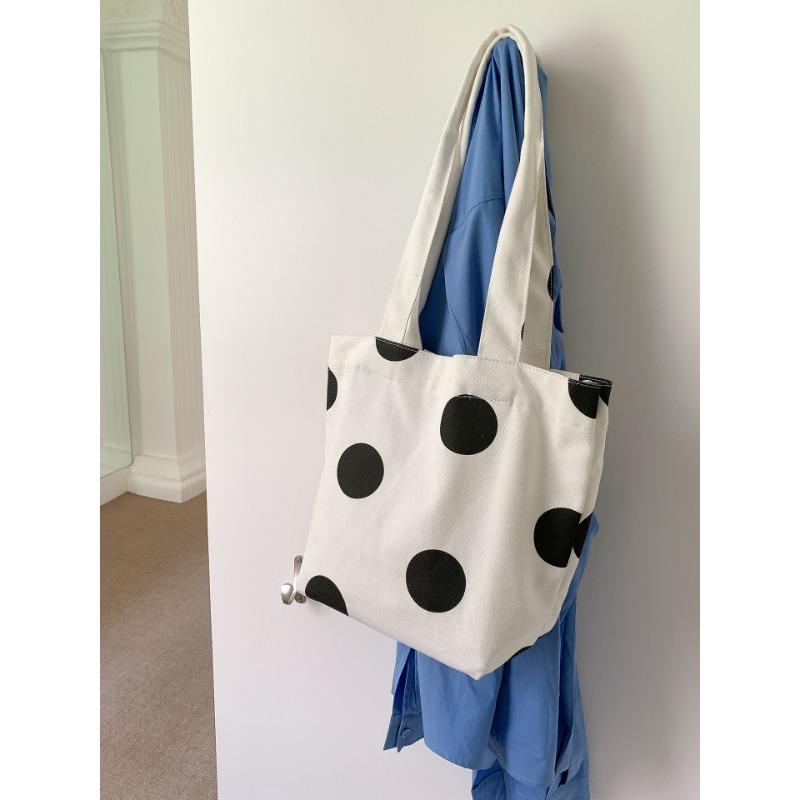 

Сумка на плечо в горошек с бантом, женская, для поездок на работу и отдыха, холщовая сумка-тоут большой вместимости, летняя женская сумка белый