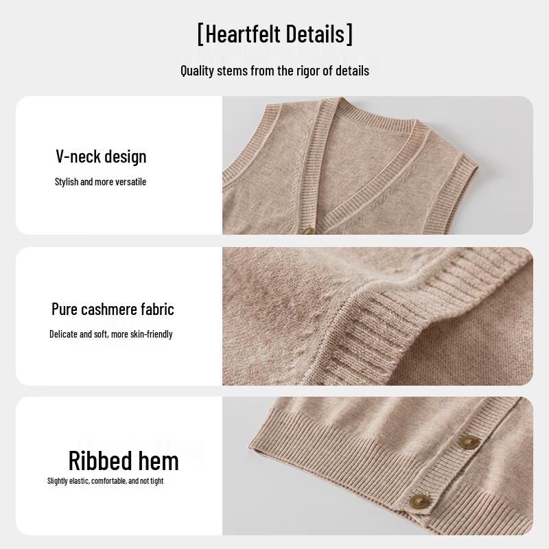 Hengyuanxiang Men's V-Neck 68-Count Pure Cashmere Knit Vest