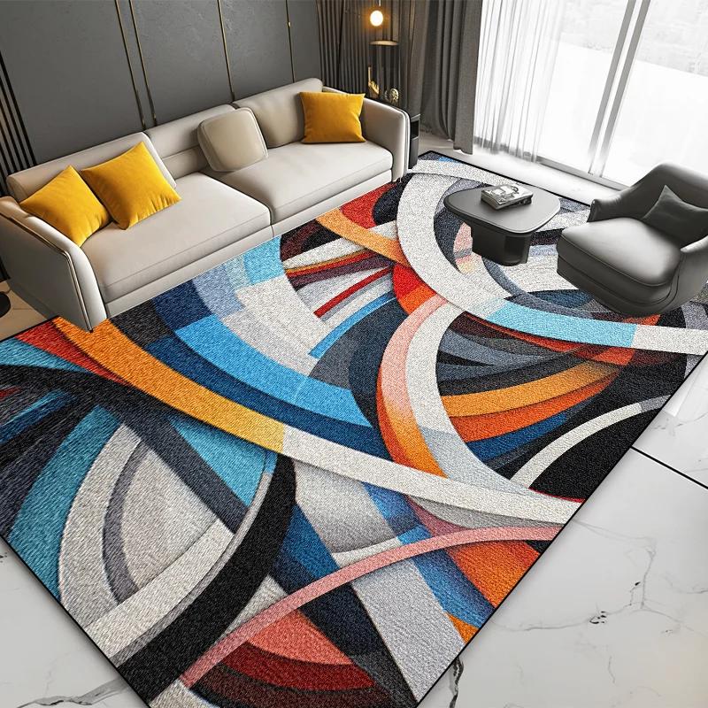 European Modern Geometric Large Living Room Carpets Abstract Stripe Bedroom Washable Rugs Cloakroom Lounge Non-slip Mat for Kids