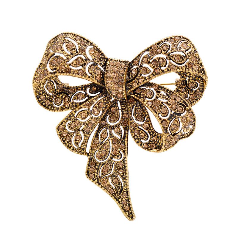 Rhinestone High -End Bow Brooch Fashion Retro Corsage Winter Clothing Accessories Women