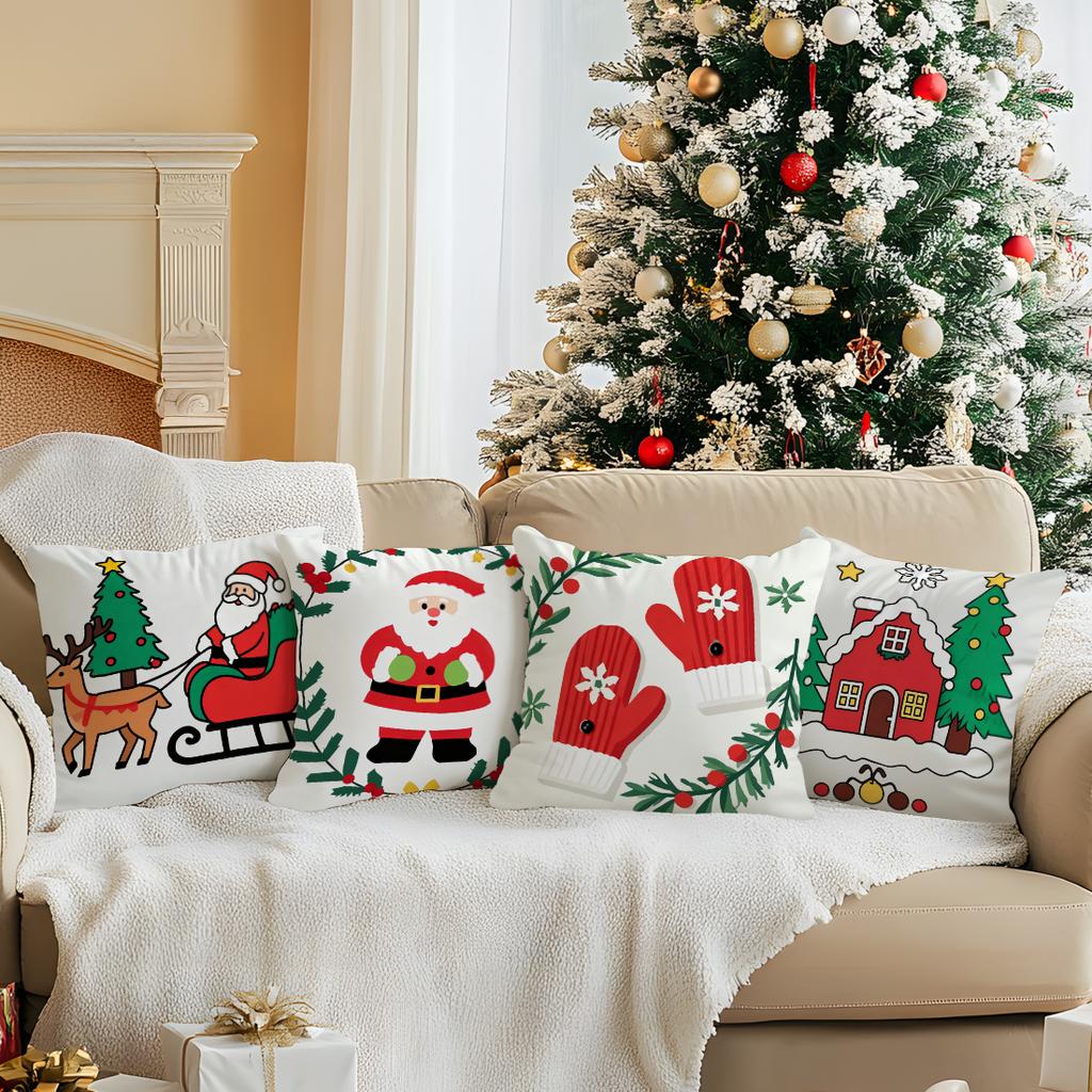 Cartoon Christmas Theme Pillowcase Bedroom Sofa Cushion Cover 100% Polyester Living Room Soft Cushion Pillowcase Home Decor