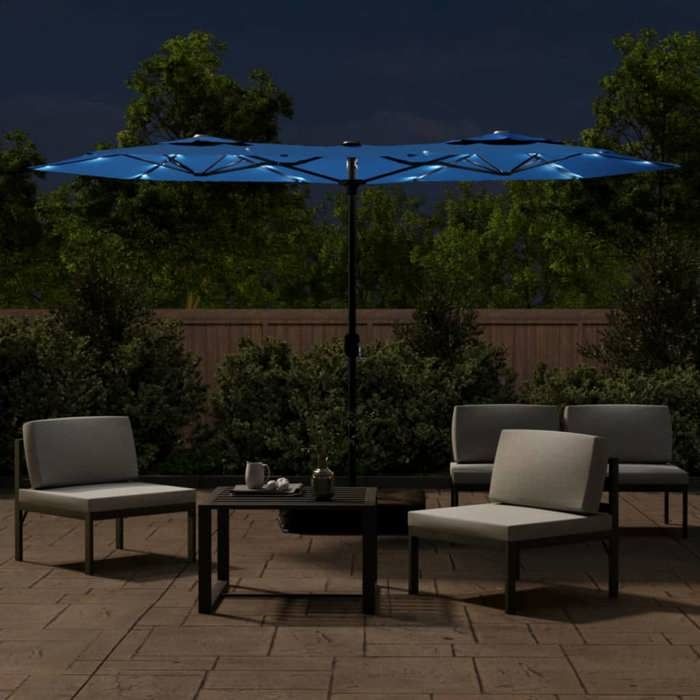 VidaXL Parasol de Jardin à Double Tête avec LED, Pare-soleil de Patio, Abri de Soleil, Parasol de Plage Terrasse Extérieur, 362976