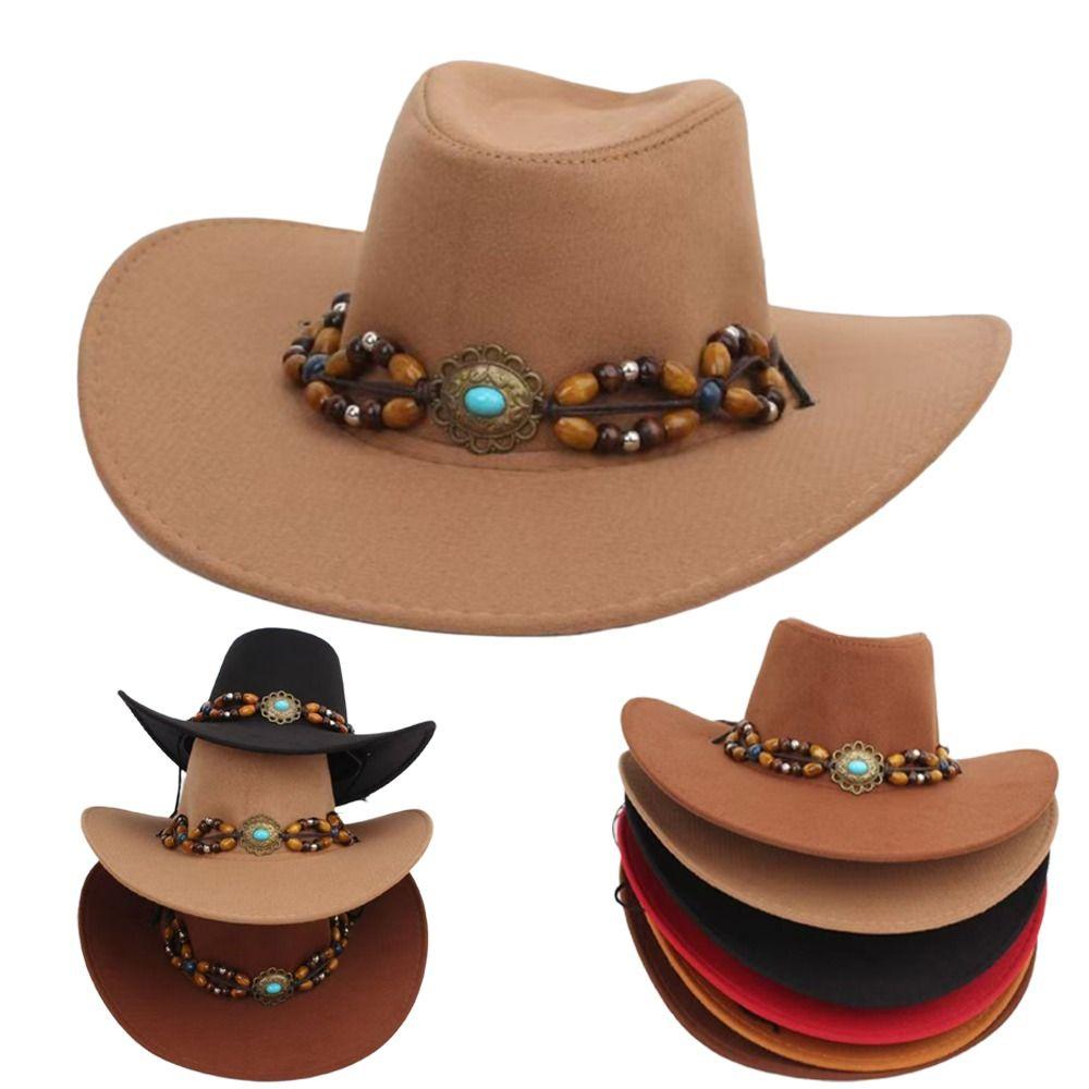 Felt Western Cowboy Hat Tibetan Style Jazz Fedora Hats New Felt Cap Outdoor Riding