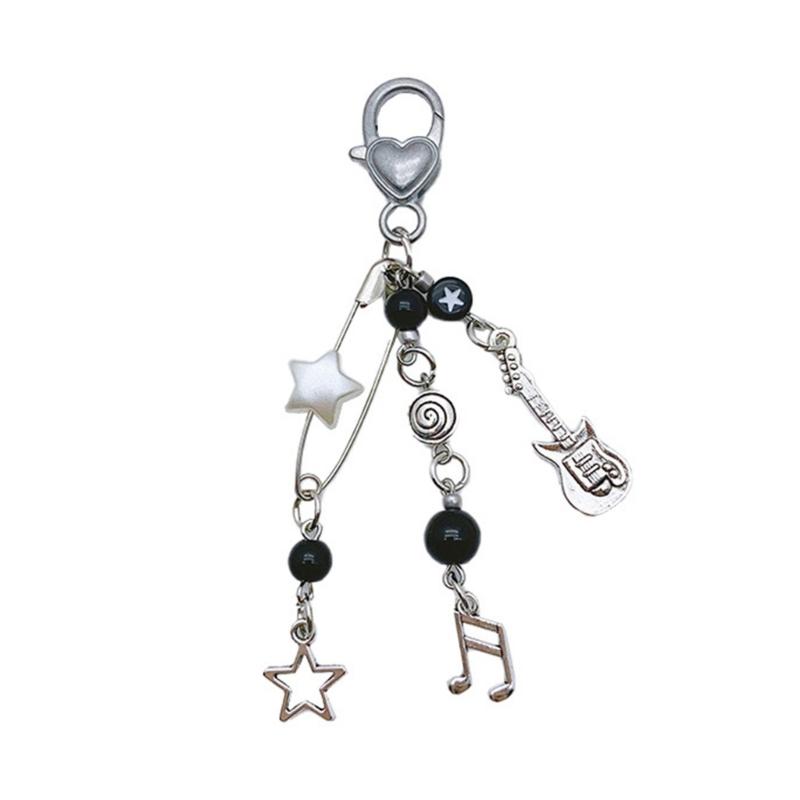 

Cool Rock Style Guitar Bead Cellphone Strap Keyring Beads Phone Charm Guitar Bead Keychain for Fashion Accessories чёрный