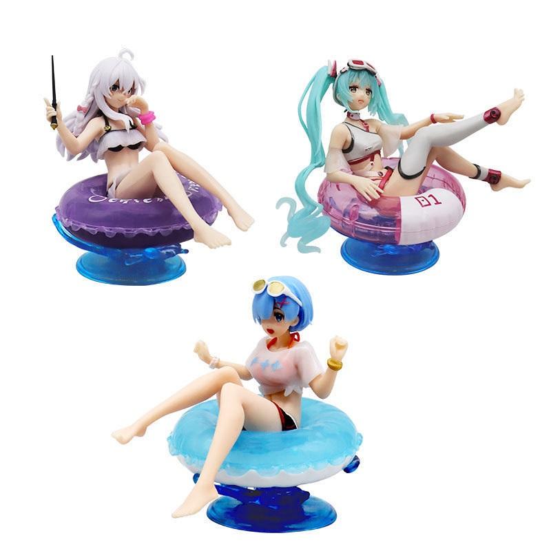 Anime Girl Figure Bundle, Elaina Rem Miku Anime Collectible Model, Car Dashboard Decor Gift