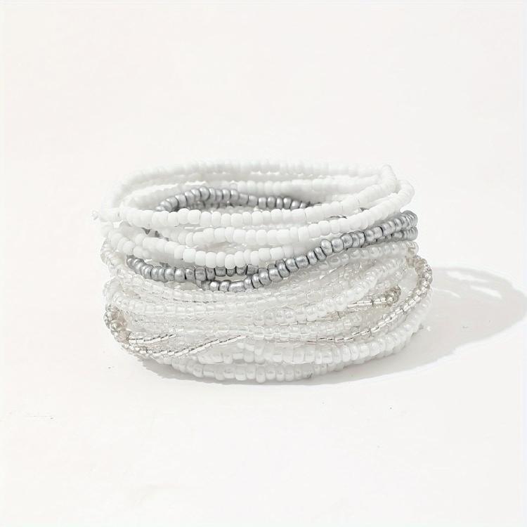 Pack of 20 Beach Inspired White  Bead Bracelet Elegant White Bead Bracelet Versatile Beach Stylish Hand Accessories