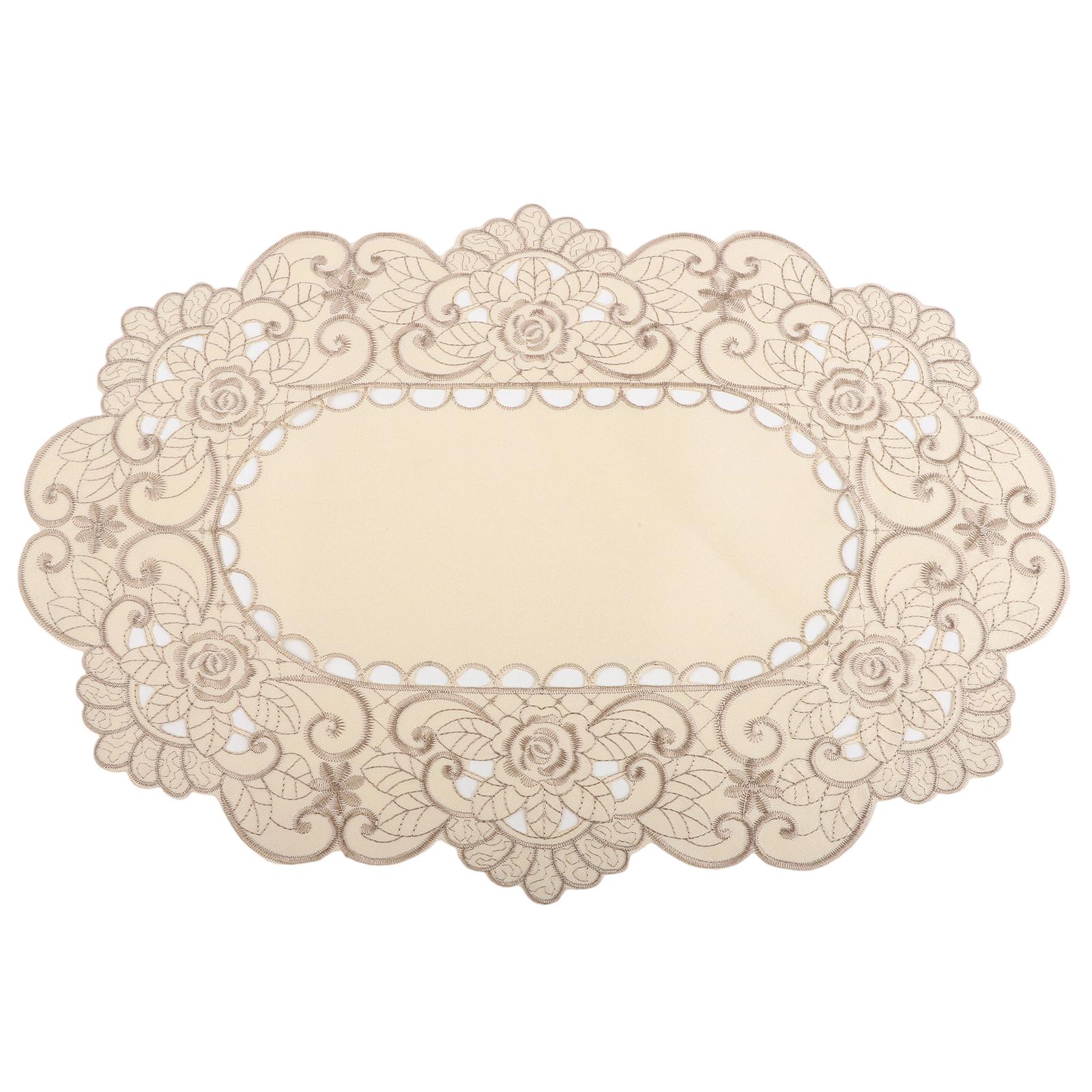 White Tablecloth Embroidered Floral Tablecloth Satin Fabric 2# (round 30*45cm)