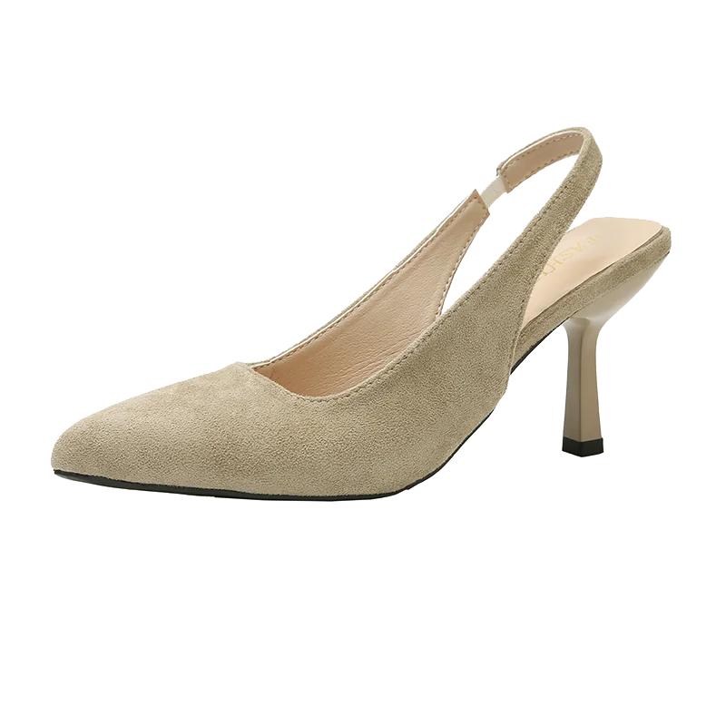 New Women High Heel Sandal Fashion Pointed Toe Shallow Slip on Dress Mules Shoes Thin Low Heel Slingback Sandal