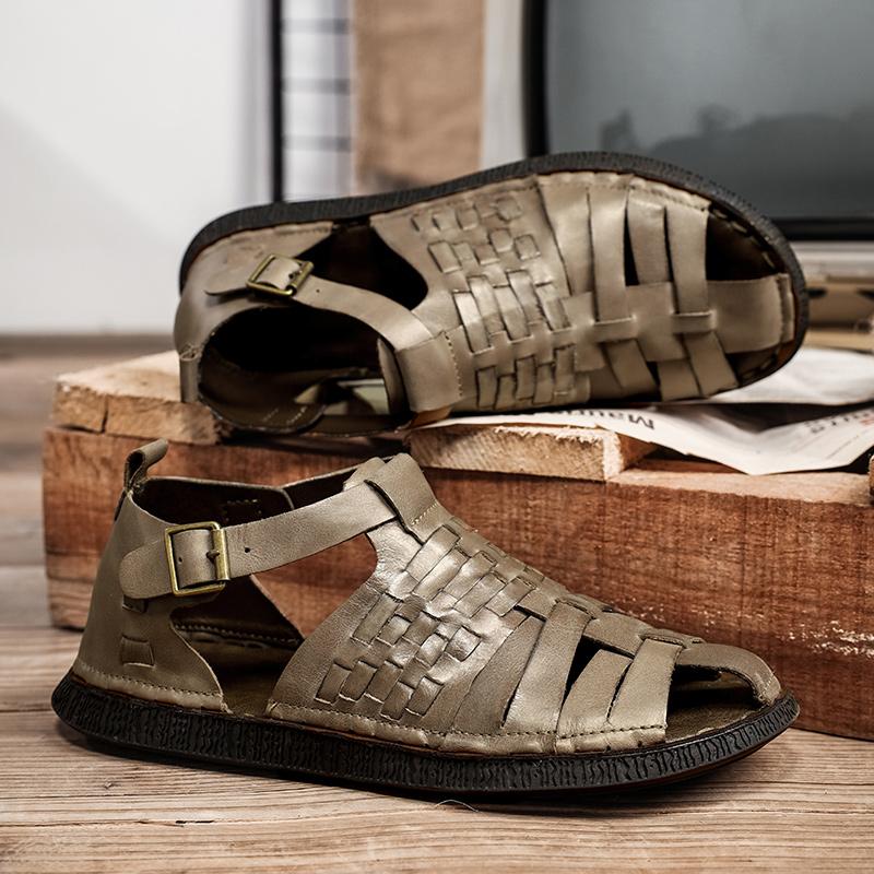 Sandals Summer Men Cozy Hollow Non-slip Soft Cool Sandals Lighted Breathable Classic Wearable Fashion Genuine Leather Sandals