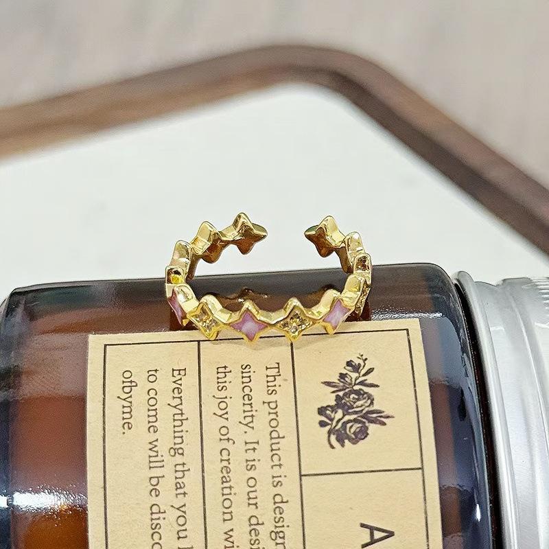 Court Style Retro Sweet Cool Colorful Enamel Drip Glaze Temperament Ring Female Flower Niche Ring