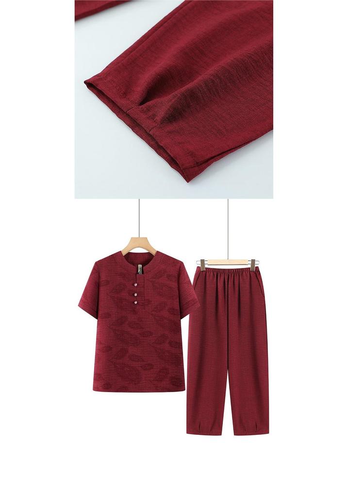 Grandma's Summer Two-Piece Set: Short Sleeve Outfit for Women Aged 60-80