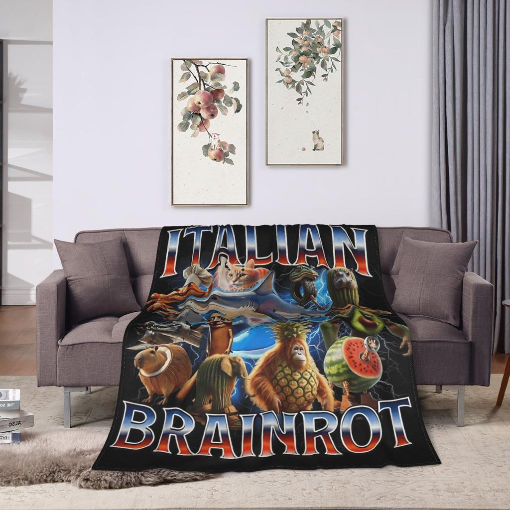 Lustige italienische Brainrot-Decke Weich Warm Streetwear Trend Plüsch Bettwäsche Überwürfe Für Heimdekoration Picknick Flanell Tagesdecke Bettbezug