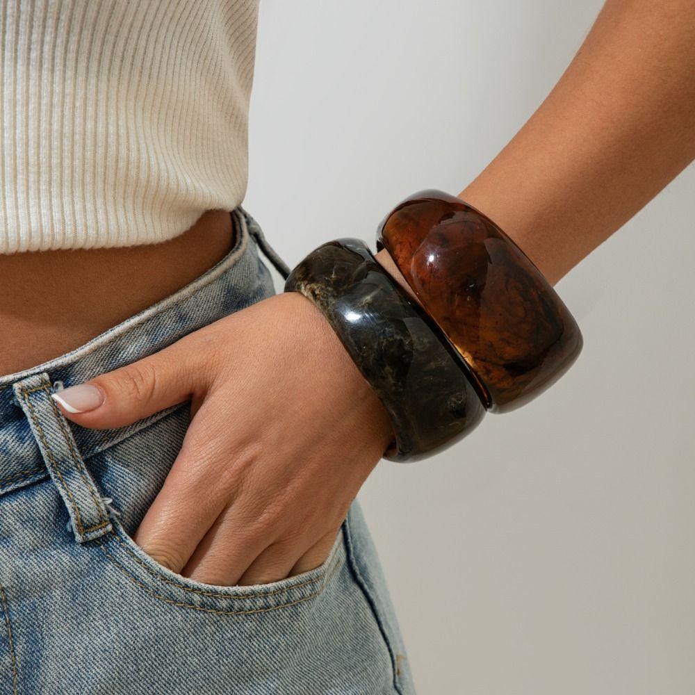 Minority Design Acrylic Bangle Europe American Style Retro Hand Ring Wide Chunky Bangles Girls