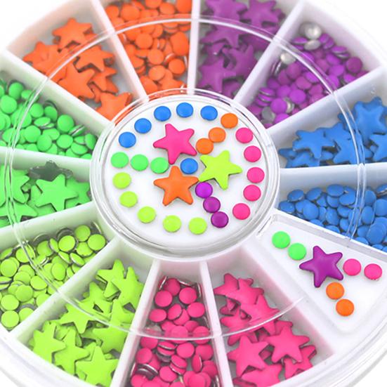 Mixed Color Flat Back Star & Half Round DIY Nail Art Tips Decoration Wheel