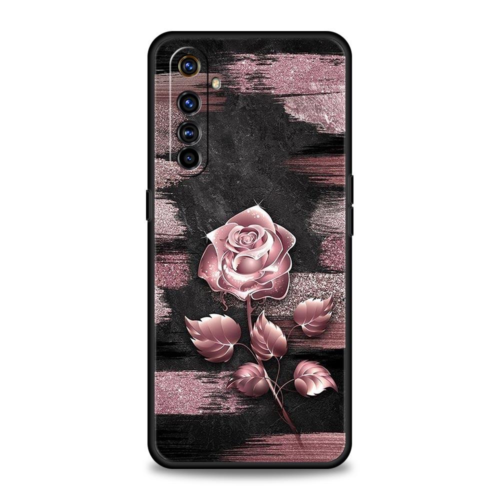 Soft TPU Case For Realme C67 C63 C55 C53 C25 C21 10 11 12 13 GT 2 3 5 Pro Plus 5G Shockproof Phone Cover Gold Rose Love Heart Realme 9 5G