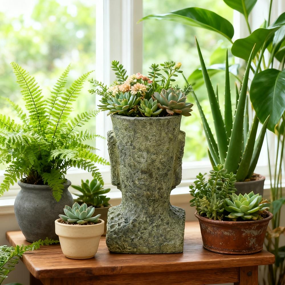 Sukulentní držák Abstraktní tvář Hrnec Pro zahradu Pro terasu Šedá Jedinečná pryskyřičná dekorace tváře Dekorace domova Pryskyřičná konstrukce