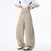 Spring and Summer New European, American, Japanese and Korean Retro Splicing Apricot Scimitar Loose Straight Casual Pants Men's Pants