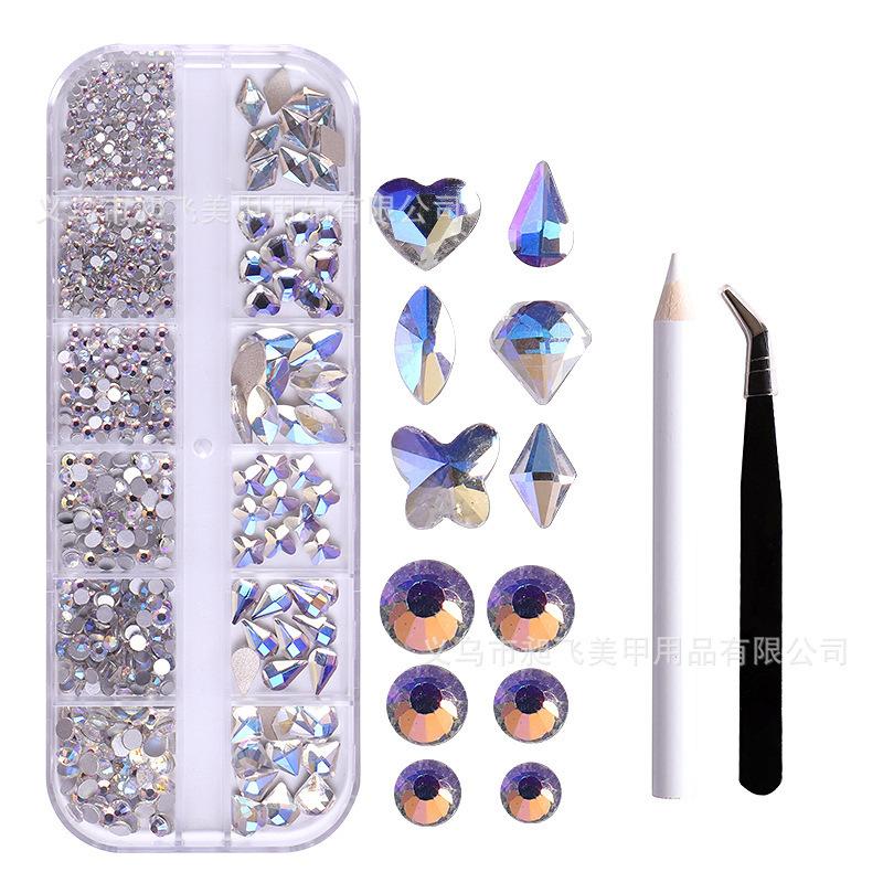 Nagelkonst Smycken 12-Fack Förpackad Glas Strass Nagelkonst Diamant Specialformad Diamant Nagelkonst Smycken Blandad