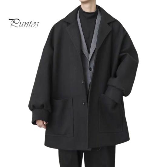 

Мужская ветровка с лацканами, длинный рукав, куртка средней длины, однотонная, свободный крой, большие карманы, осенне-зимняя куртка, пальто L чёрный