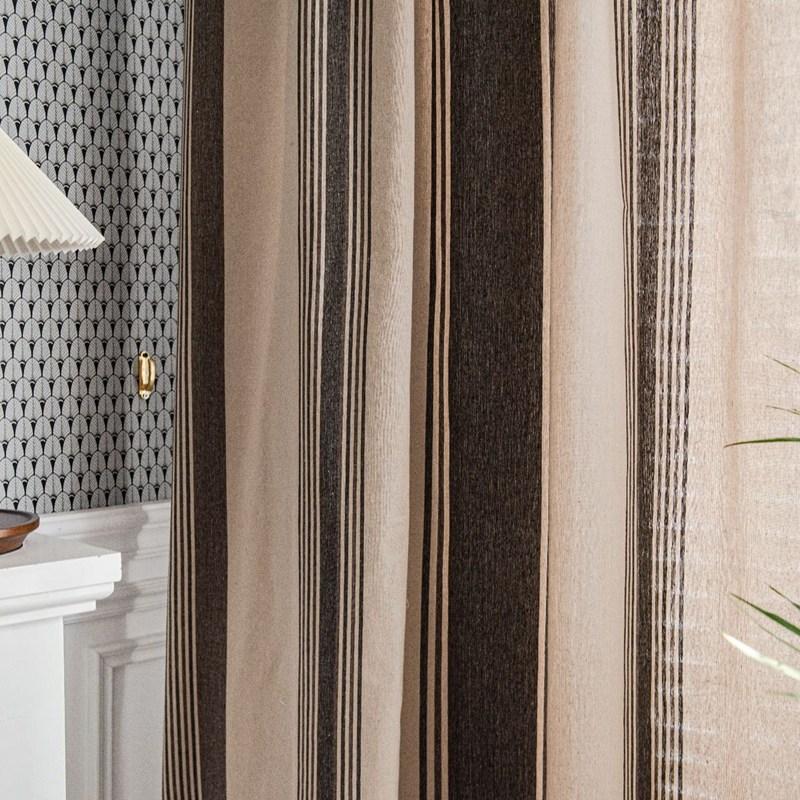Home Life Yarn-dyed Striped Coffee American Style Kitchen Window Curtain Cotton Linen Semi-shading Living Room Bedroom Curtain