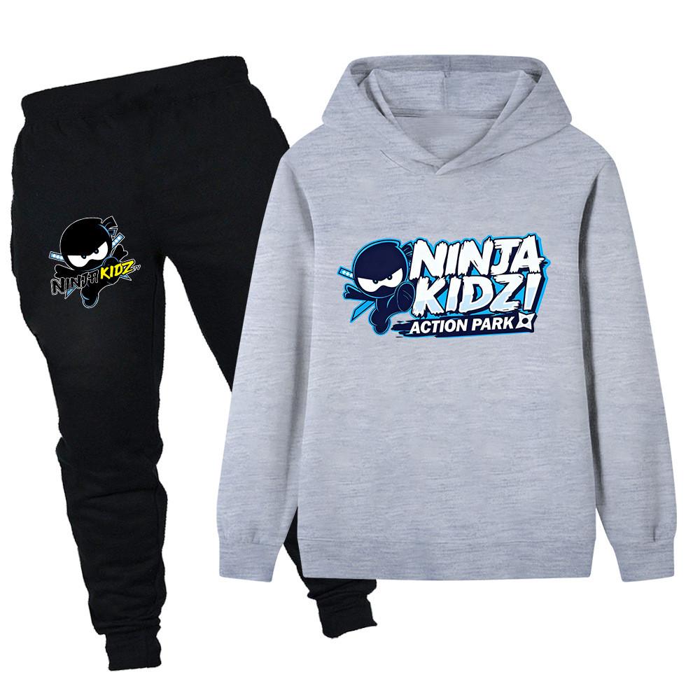 PB1174 Kids Boys Girls NINJA KIDZ Printed Long Sleeves Hoodie Trousers Top Pants Clothes Sets