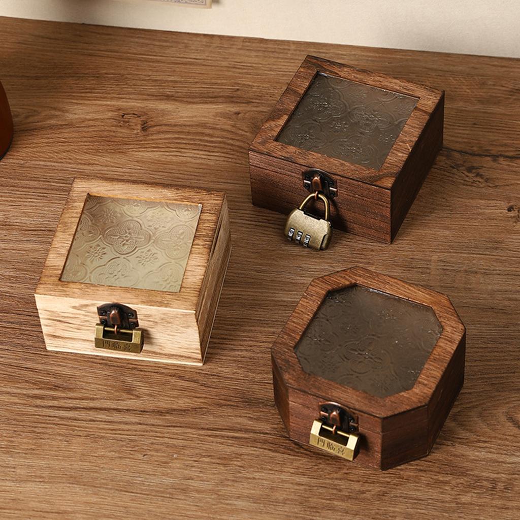 Elegant Begonia Pattern Jewelry Organizer With Glass Lid And Wooden Frame Storage Box For Vanity Table Decoration