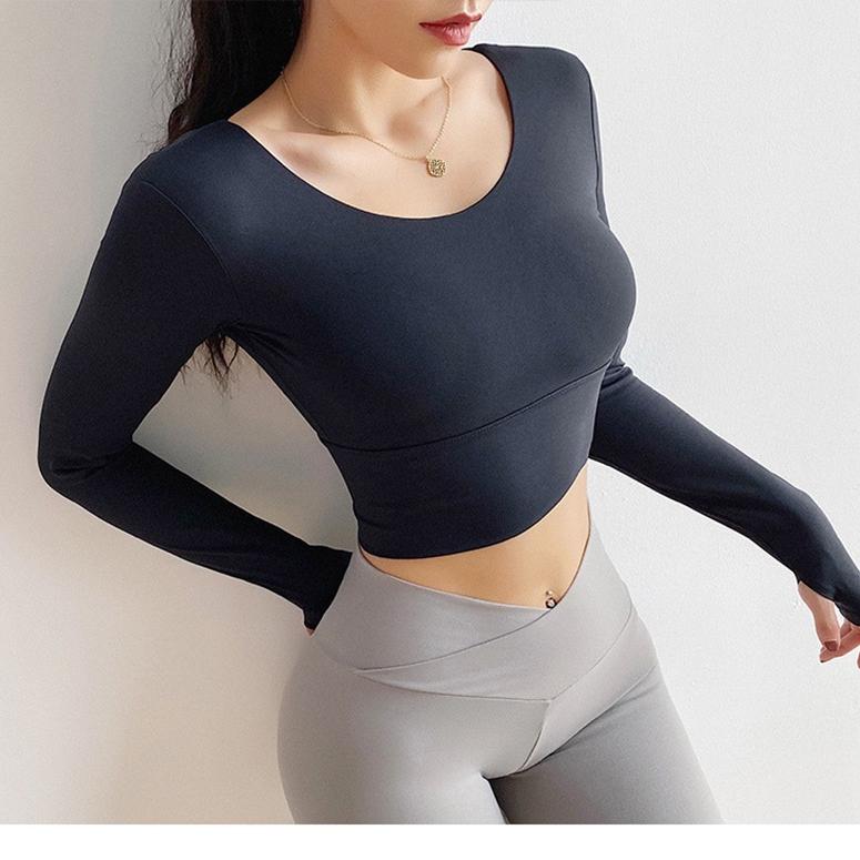 Sutiã esportivo sexy oculto feminino fitness manga comprida roupa íntima blusa push up yoga crop top corrida academia camisa inverno roupa esportiva
