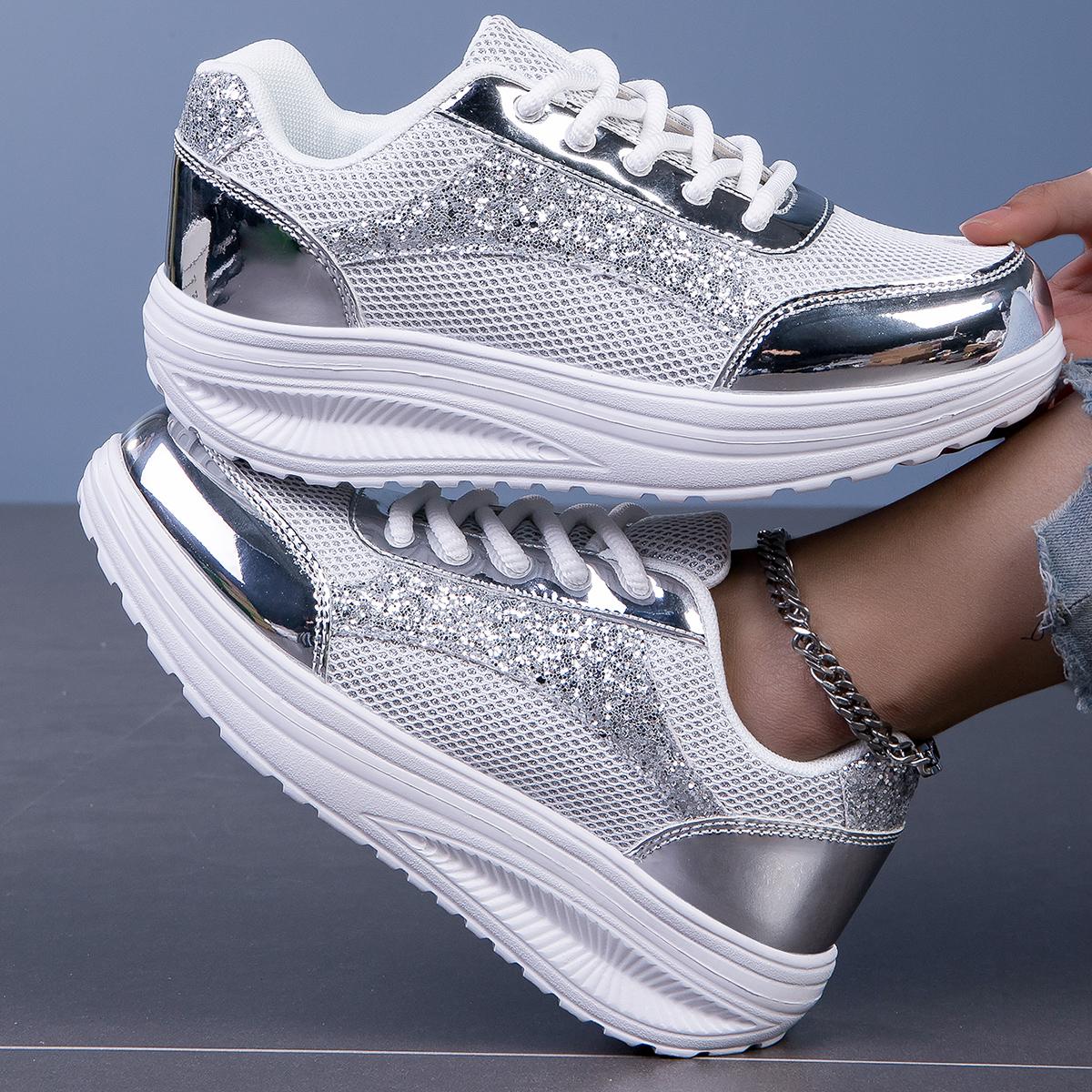 

Женские кроссовки, весенняя повседневная обувь, женская обувь на платформе и танкетке, увеличивающая рост вязаная женская вулканизированная обувь 39 серый