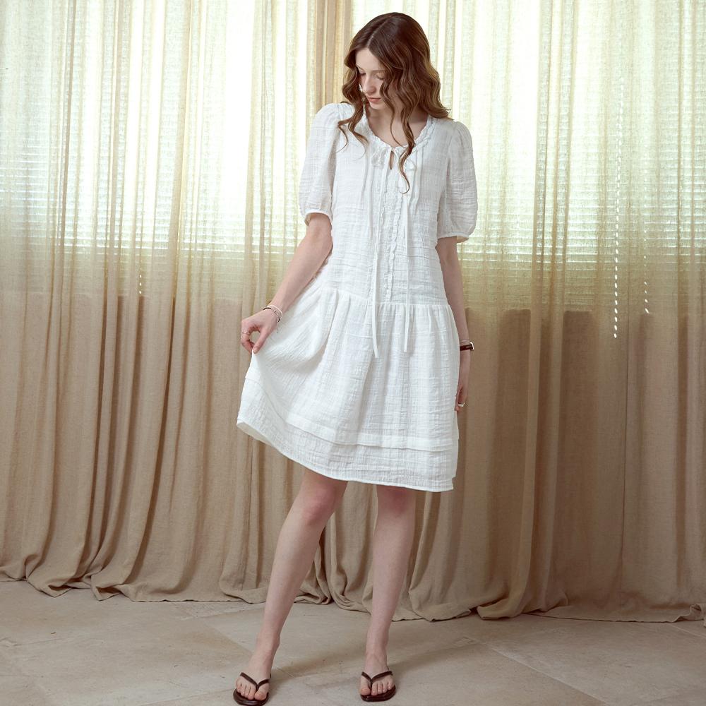 Kelly Donahue Jacquard Frill Tiered Dress_White