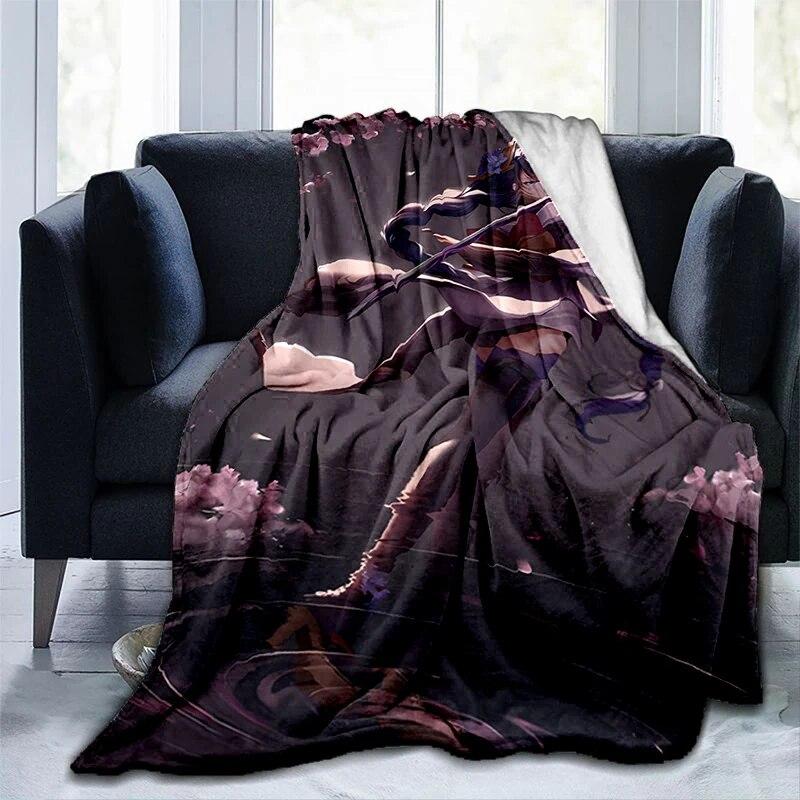 Popular Games Genshin Impact Printed Blanket Flannel Warmth Soft Plush Sofa Bed Throwing Blankets Plush Throwing Anime Blanket