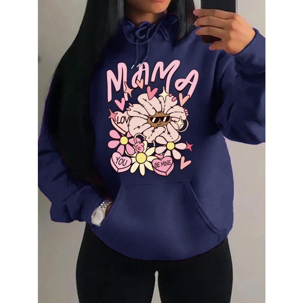Mama Love You Beautiful Flower Pattern Hoodies Women Casual Comics Clothing Harajuku Y2K Hoody Autumn Fleece Woman