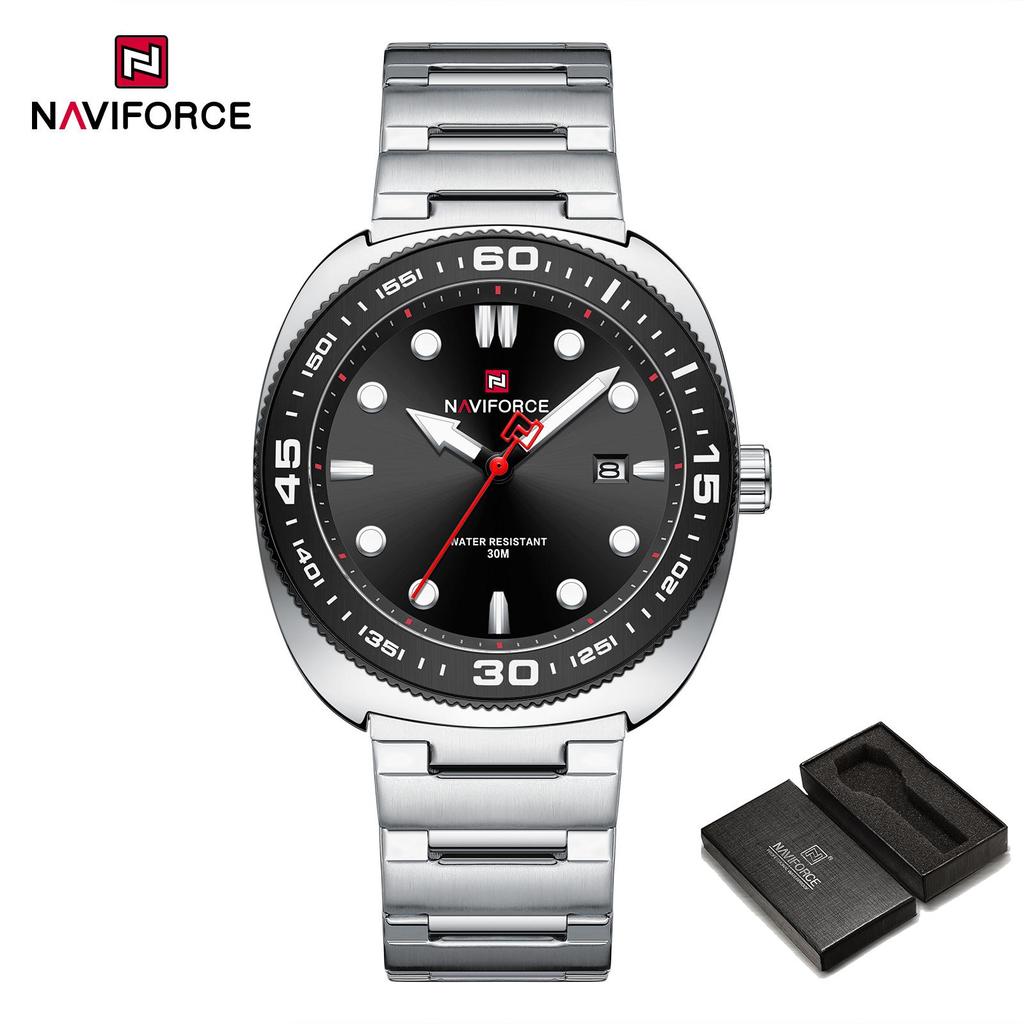 NAVIFORCE Men's Watch Quartz Calendar Luminous Pointer Stainless Steel Strap Waterproof Fashion Casual Watch NF9250