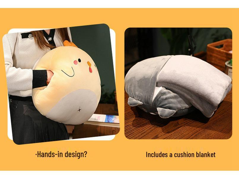 Soft Cute Cartoon Animal Hand Warmer 3-in-1 Pillow Blanket for Office Naps
