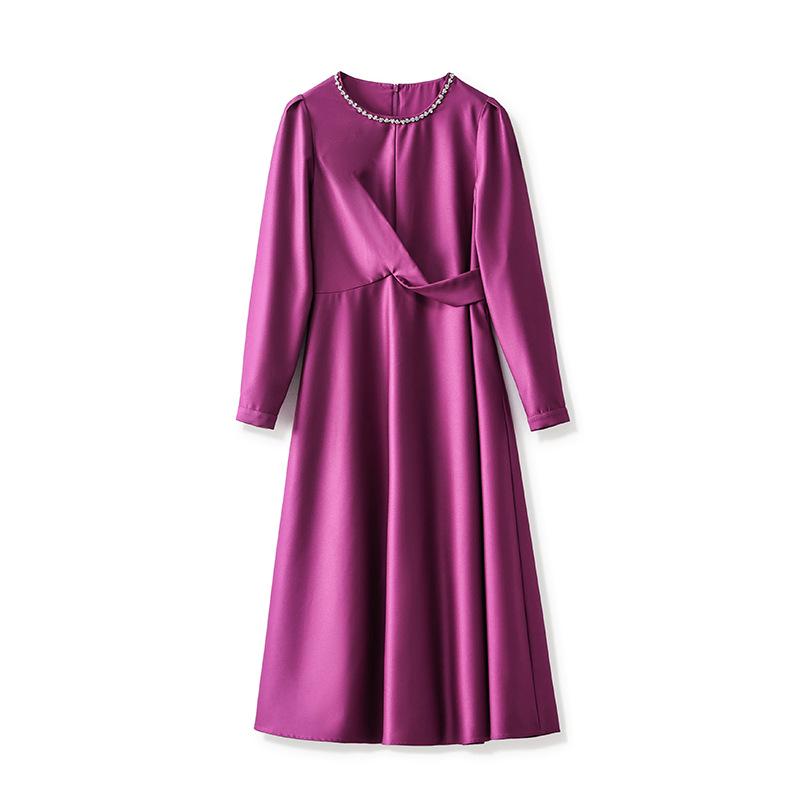 French Chic Light Luxury Waist-Slimming Dress - Imitation Silk Wool with Diamond Detail