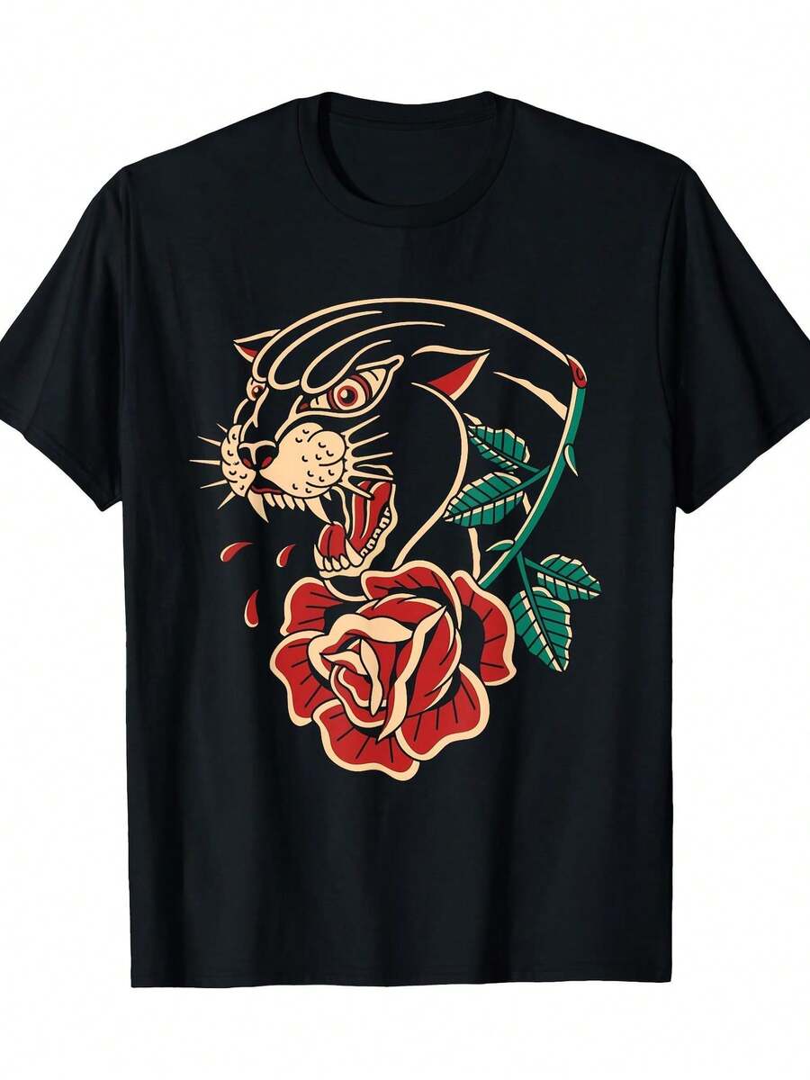 

Panther Rose American Traditional Tattoo Ink Old School Unisex T-Shirt S