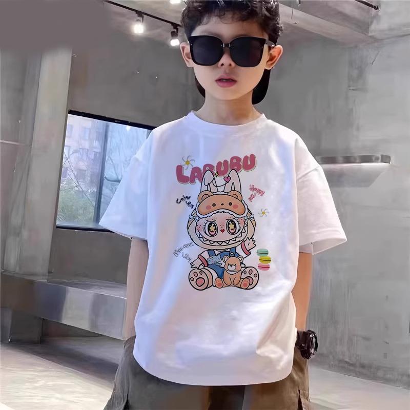 Cartoon Graphic Kids Adult Labubu Printed T-shirt Summer Men and Women's Fashion Boy Short Sleeved T-shirt Top Pullover