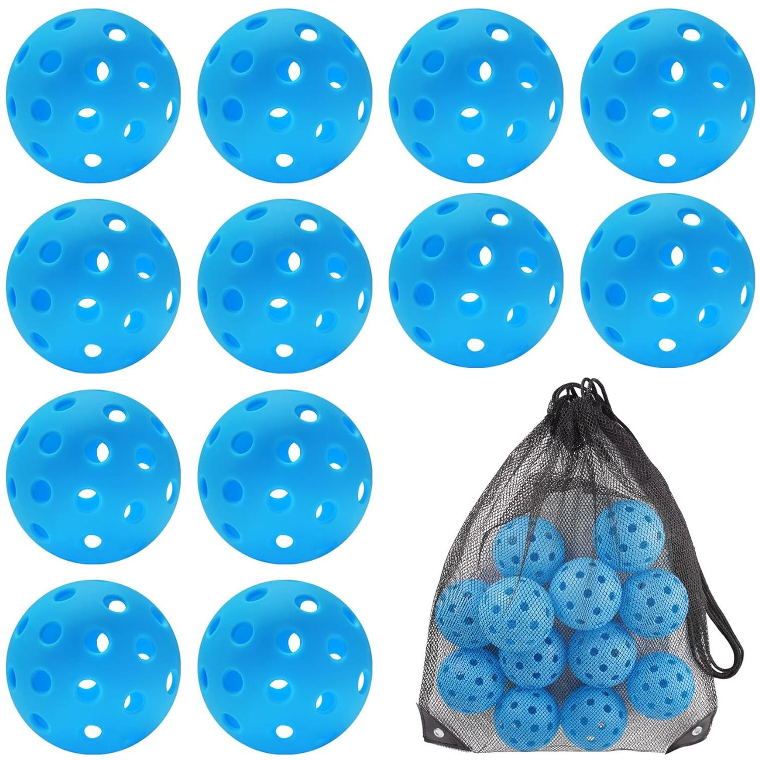 

Шарики для пиклболов на открытом воздухе с сетчатым мешком, шарик для пиклболов с высоким отскоком на 40 отверстий, шарики для пиклболов на открытом воздухе для начинающих игроков среднего уровня 12 Pack