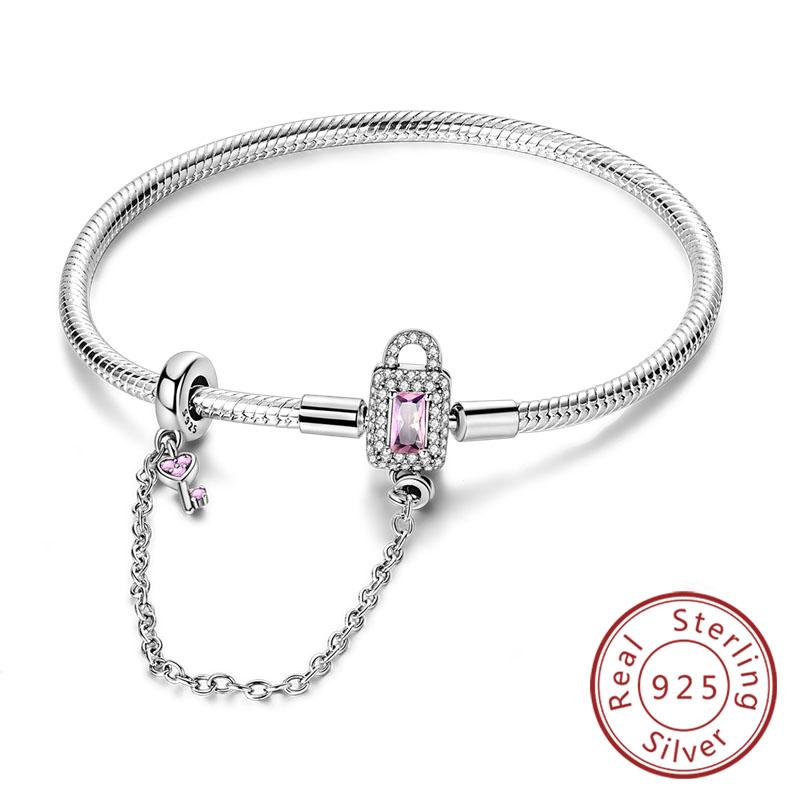 Armband Original 925 Sterling Silver Berlockarmband 17-20CM Kärlekshjärta Pave Zirkonia Armband för Kvinnor DIY Berlock Smycken Gåvor