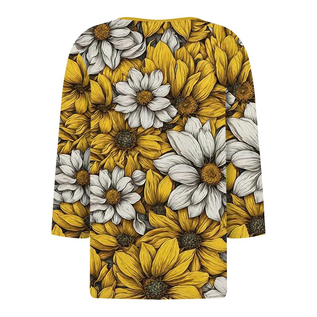 Women's T Shirt Tee Print Button 3/4 Sleeve Daily Weekend Fashion Basic Round Neck Regular Top