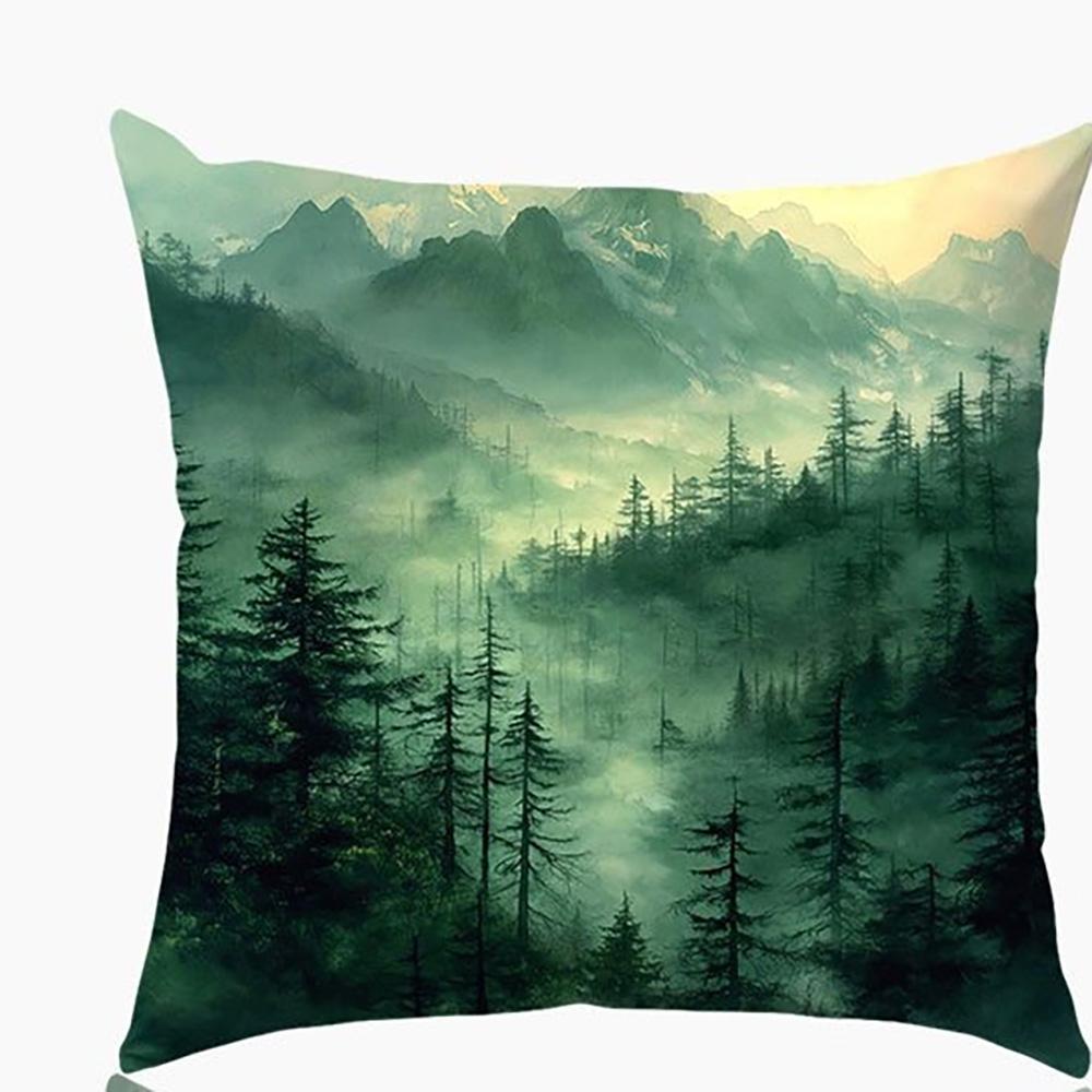 Short Plush Material Pillowcasemisty Forest Landscape Printed Pillowcases For Ultimate Comfort And Style Sofa Cushion Cover Home